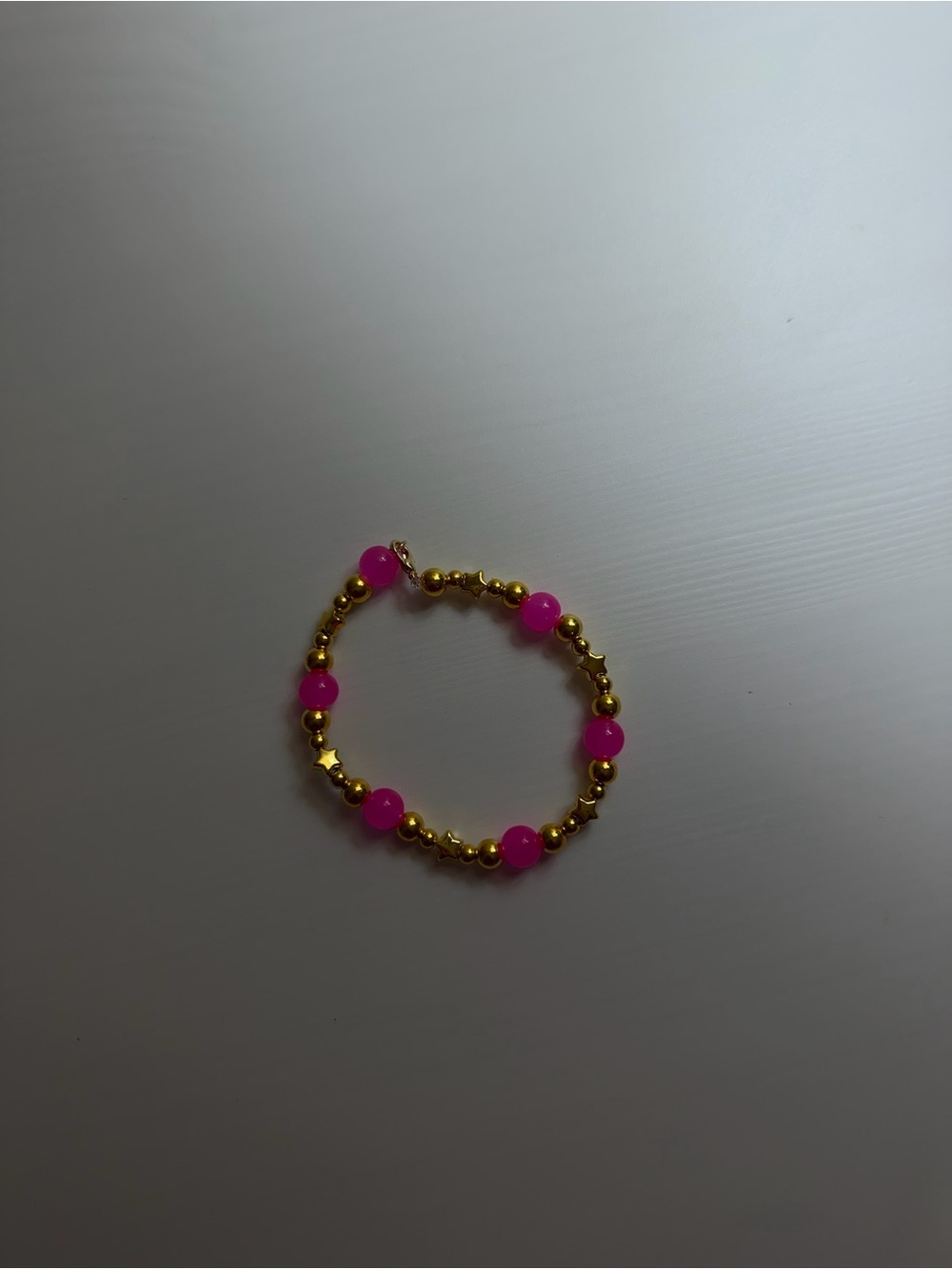 Gold Beaded Bracelet with Hot Pink Accent Beads
